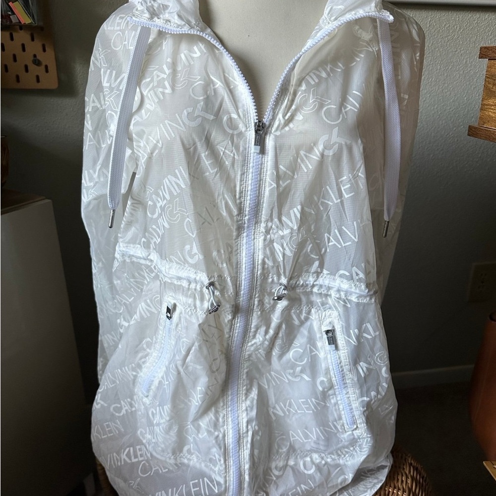 NWT Calvin Klein Performance Clear White Logo Windbreaker Rain Jacket Large